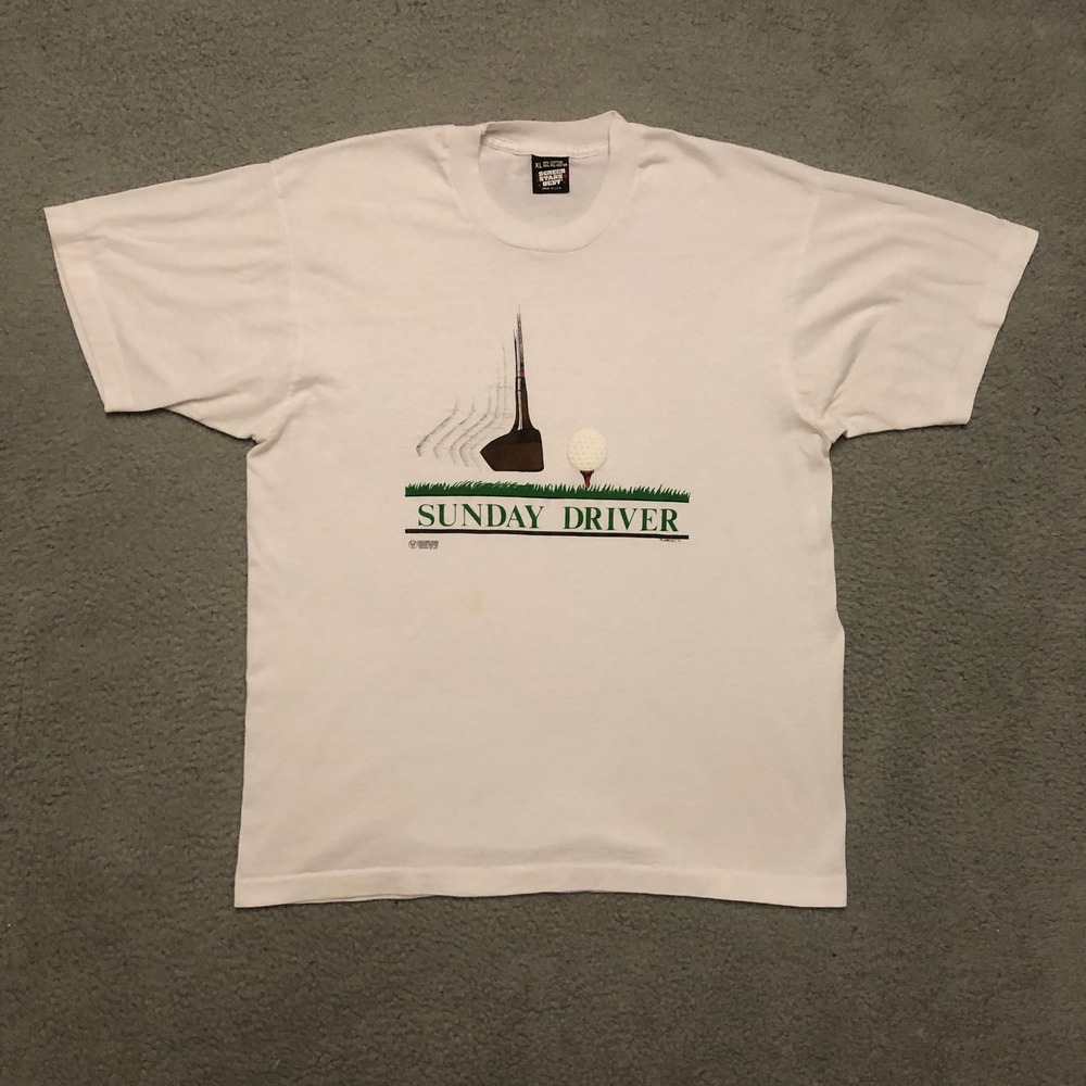 Single Stitch Vtg 1988 Sunday Driver Golf T Shirt XL Screen Stars Best White 80s